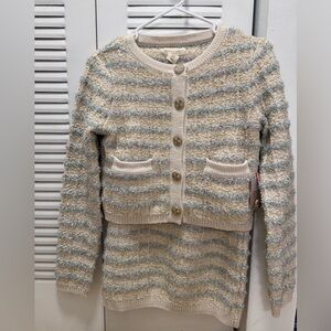 Happily Grey Two piece Striped Knit cropped sweater skirt set